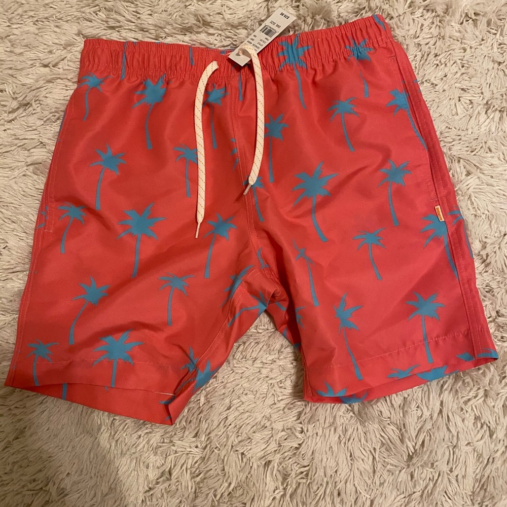 Pacsun swim trunks with palm tree pattern